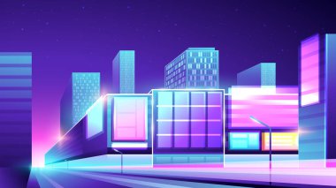 Şehirdeki bir alışveriş merkezinin vektör gradyan neon çizimi.