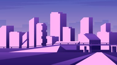 Gündüz vakti şehir manzarası. Soyut gökdelen inşa arkaplanı üzerinde otoyol.