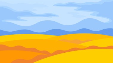 Bright ripe yellow wheat fields in flat style. Agricultural horizontal landscape.