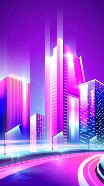 Bandeira Vertical Vetorial Noite Neon Pink City — Vetor de Stock