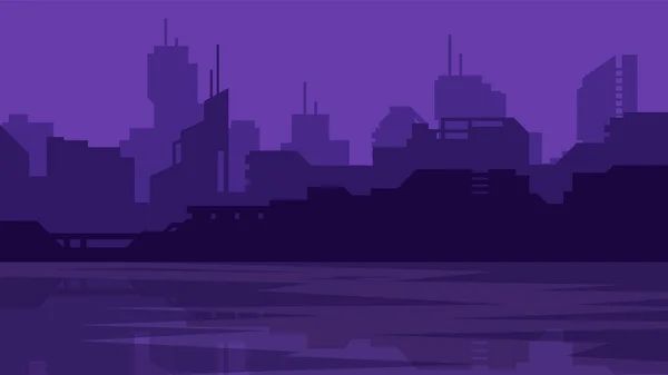 Industrielle Horizontale Darstellung Von Gebäuden Auf Violettem Hintergrund Dunkle Fabriklandschaft — Stockvektor