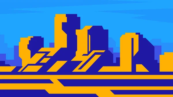 大都市を背景にした未来的なビジネスビル 横長市図 — ストックベクタ