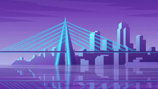 Большой Мост Абстрактном Фоне Строительства Небоскребов Горизонтальная Городская Иллюстрация — стоковый вектор