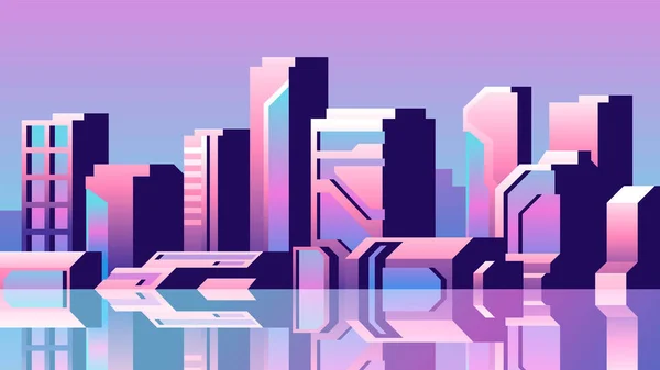 Grattacieli Rosa Nel Paesaggio Della Città Metropolis Illustrazione Vettoriale Orizzontale — Vettoriale Stock
