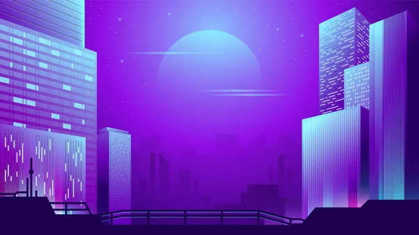 Illustration Vectorielle Colorée Une Ville Nocturne Sur Fond Clair Lune — Image vectorielle