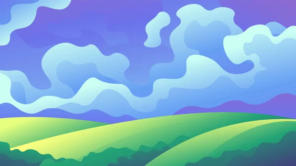 Strahlend Grüne Wiesen Auf Flauschigen Wolken Vor Blauem Himmel Horizontale — Stockvektor