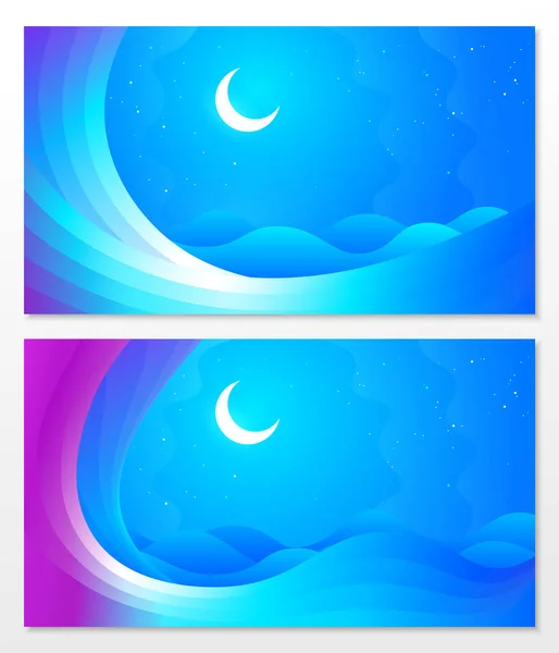 Ilustração Gradiente Colorido Com Lua Ondas — Vetor de Stock