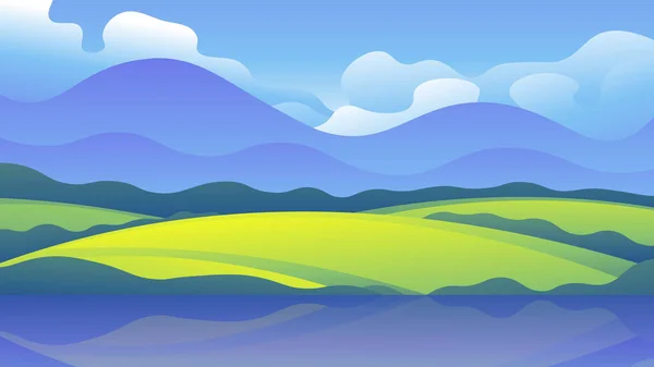 宏伟的山地背景上的现实的绿色夏季草甸 横幅横向景观 社交网络 — 图库矢量图片