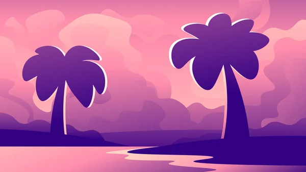Illustration Mit Dunklen Silhouetten Von Palmen Auf Einem Hellen Himmelshintergrund — Stockvektor