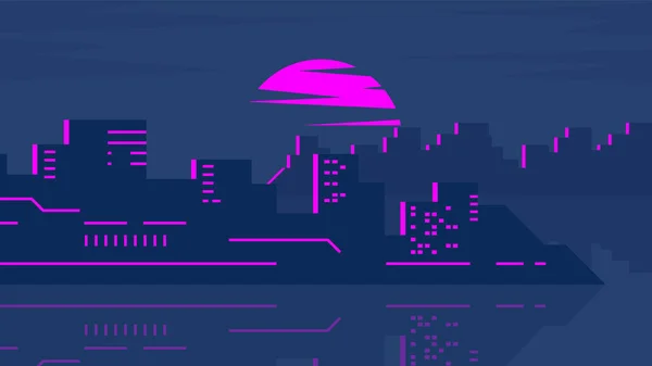 Scuro Paesaggio Notturno Neon Vita Notturna Cyberpunk Stilizzata Uno Sfondo — Vettoriale Stock