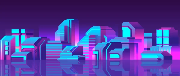Moderní Futuristická Kyberpunková Metropole Noční Horizontální Ilustrace — Stockový vektor