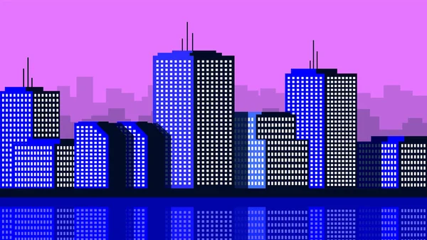 Αστικό Οριζόντιο Βραδινό Τοπίο Σκοτεινή Μητρόπολη Ουρανοξύστες Στη Νυχτερινή Ζωή — Διανυσματικό Αρχείο