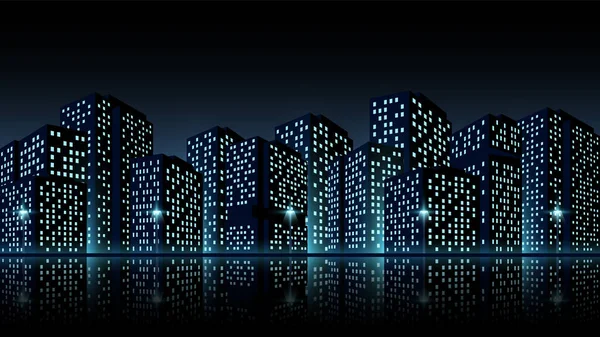 レトロな波の都市の水平バナー 黒を背景にした夜の都市イラスト90 — ストックベクタ