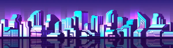 Ciudad Futurista Abstracta Inusual Gradiente Luminoso Horizontal Ilustración Edificios Brillantes — Vector de stock