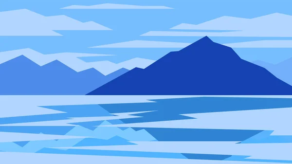Μινιμαλιστικό Επίπεδο Τοπίο Σιλουέτες Των Υψηλών Οροσειρών Μπλε Φόντο Ουρανό — Διανυσματικό Αρχείο