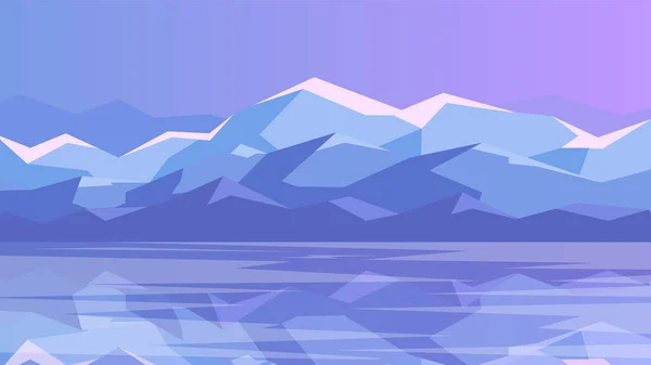 Montañas Blancas Heladas Están Cerca Del Agua Ilustración Fría Horizontal — Vector de stock