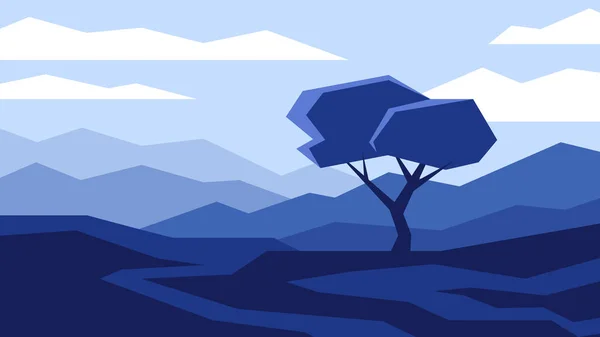 Blaue Landschaft Einsamer Baum Steht Auf Dem Feld Auf Bergen — Stockvektor