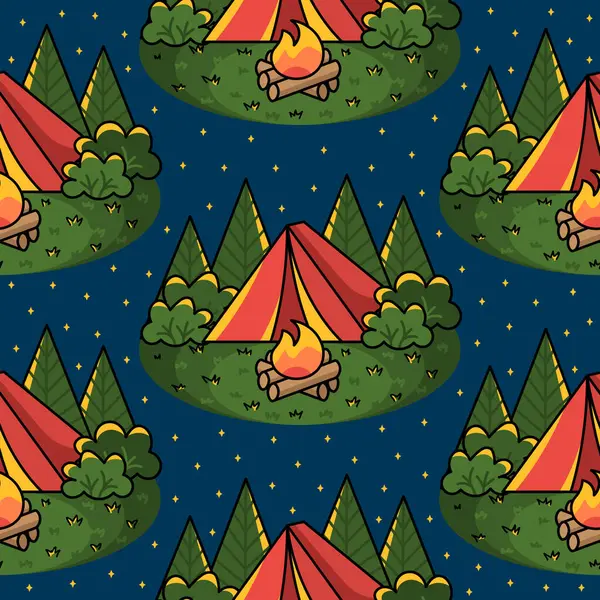 Campeggio Con Una Tenda Vicino Fuoco Notte Nel Modello Foresta Illustrazioni Stock Royalty Free
