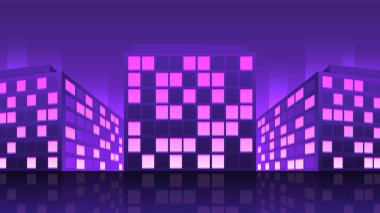 Binaları olan gece siber punk yerleşim bölgesi. Akşamları evin neon renklerinde pencereler parlıyor..