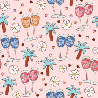 Egzotik içecekler ve palmiye ağacı desenli tasarım