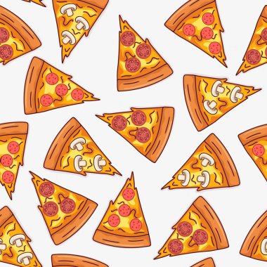 Domates, mantar, sosisli pizza tasarımı.