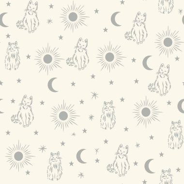 kedi, güneş, ay deseni tasarımı