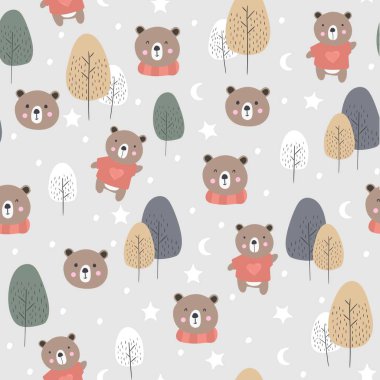 sevimli ayı ve yaprak desen tasarımı