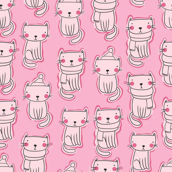 Pembe arka planda koyu pembe kedi deseni tasarımı