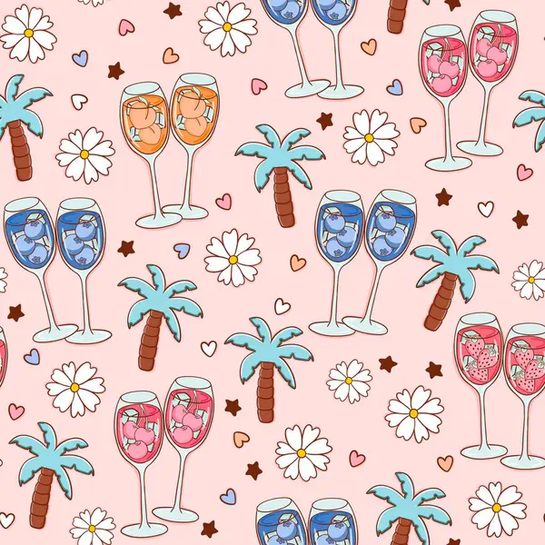 Egzotik içecekler ve palmiye ağacı desenli tasarım