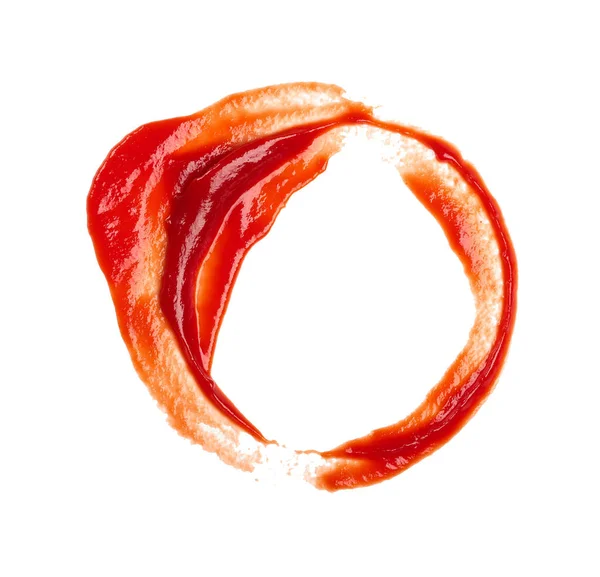Close Natte Vlek Van Rode Ketchup Tomatensaus Geïsoleerd Witte Achtergrond — Stockfoto