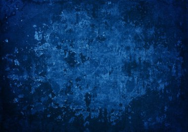 Eskimiş eski paslanmış paslı metal yüzeyin koyu mavi, soyut, düzensiz arka plan dokusunu koyu vignette çerçeve ile kapatın.