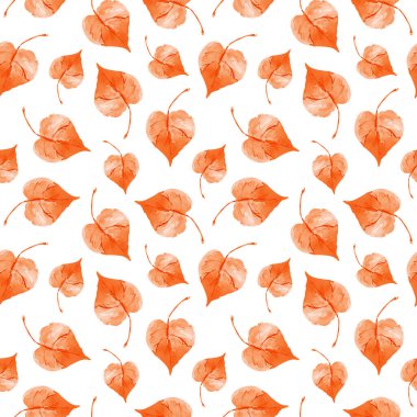 Watercolor seamless pattern with autumn leaves. Watercolor floral background in warm colors. Fall mood.Design print for wrapping paper, wallpaper, textile.