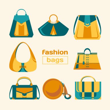 Different fashion woman's bags set. Flat design, vector.