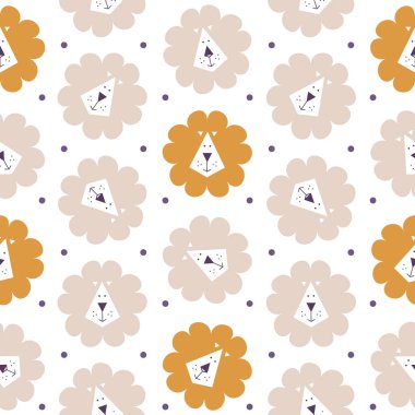 Seamless pattern with cute character lion. Cute vector illustration for kids - lion.Print for textile, wrapping paper, wallpaper, t-shirt print.