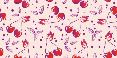 Seamless colorful bright pattern with cherries. Vector pattern. Cherries background.