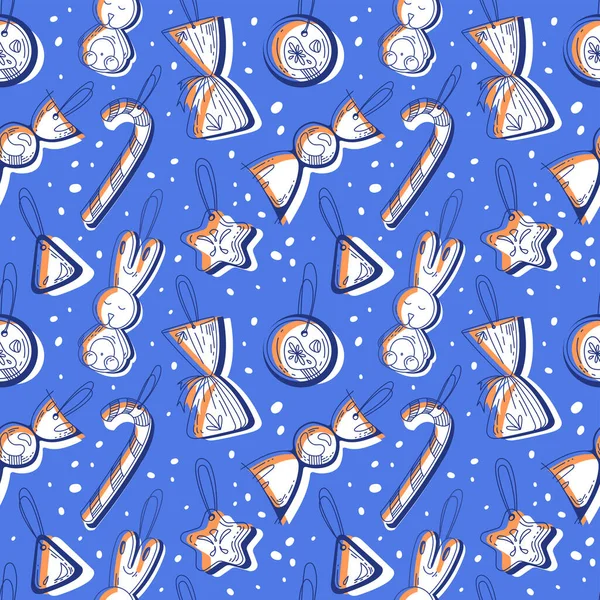 Seamless christmas pattern with sweets on blue background. Holiday pattern. New Year mood. Print for textiles, wrapping paper, wallpaper.