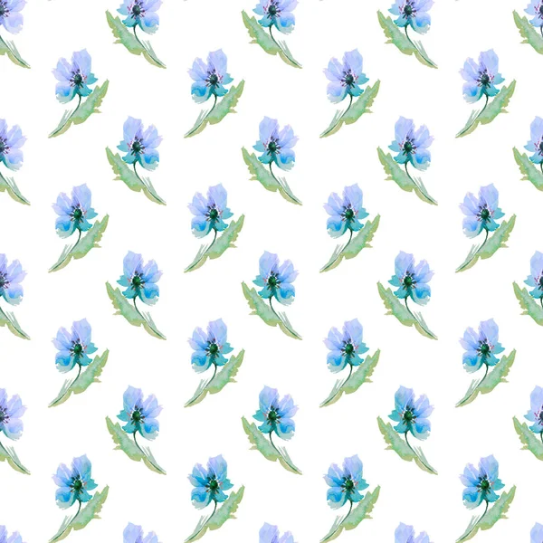 Απρόσκοπτη Μοτίβο Μπλε Λουλούδια Ακουαρέλα Σχεδιασμός Για Χαρτί Περιτυλίγματος Ταπετσαρία — Φωτογραφία Αρχείου