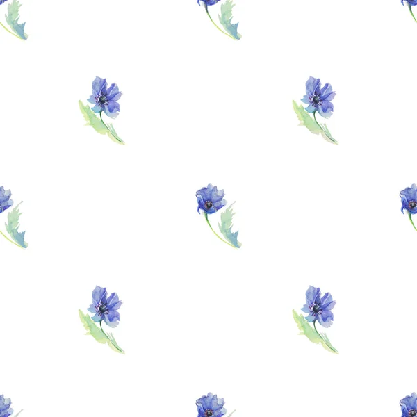 Безшовний Візерунок Акварельними Синіми Квітами Дизайн Обгортання Паперу Шпалер Текстилю — стокове фото