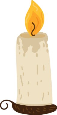 Şükran Günü dekorasyon vektörünü yakıyorum. Kutlama yemeği masasını süslemek için kutlama alevi süsü. Geleneksel tatil düz çizgi film çizimi dekoru