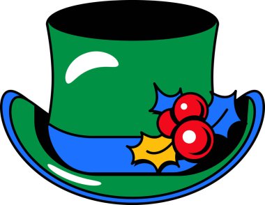 Şapkalı bir kutlama meyvesi ve yaprak vektörü. Yeni yılı ve Noel 'i kutlamak için şık bir başlık. Geleneksel kış ve festival kıyafetleri düz çizgi film çizimleri