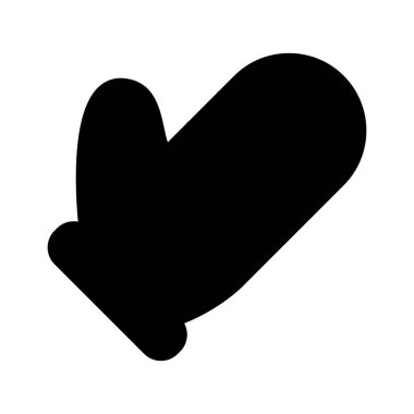 Mitten giysi sezonu aksesuar siluet vektörü. Soğuk kış günlerinde sıcak ellerin için eldiven. Kışın tek renkli düz çizgi film resimlerinde kolları ısıtmak için zarif bir tekstil elbisesi.