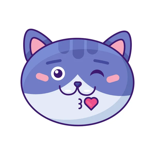 Katzenkuss Mit Herzensausdruck Niedlicher Emoji Vektor Kätzchen Hauskatzen Gesicht Zwinkernd — Stockvektor