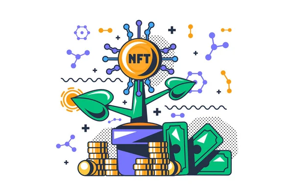 Nft Vetor Negócios Investimento Criptomoeda Dinheiro Moeda Crescimento Financeiro Economia — Vetor de Stock