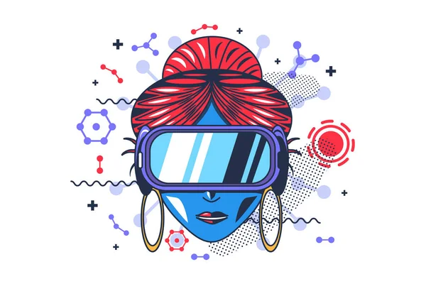 Mujer Gafas Vector Tecnología Electrónica Chica Joven Con Dispositivo Digital — Vector de stock