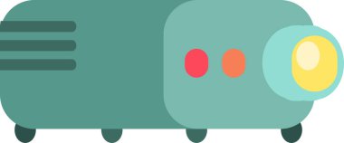 Sunum simgesi vektörü için projektör aygıtı. Konferansta ya da ofis toplantısında sunum yapmak için elektronik cihaz teknolojisi. Dijital teknoloji düz çizgi film çizimi