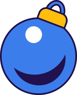 Mavi top Xmas oyuncak süsleme çam ağacı vektörü. Noel, köknar ağacı süsünü kutluyor, baloncuk şeklinde aksesuar. Yeni yıl festivali komik dekoru düz çizgi film çizimi