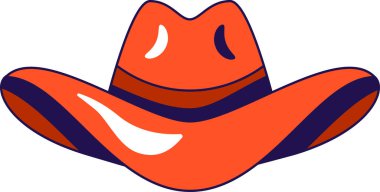 Kovboy geniş kenarlı bir şapka hissetti. Çoban Vahşi Batı 'nın ulusal başlığı. Çizgi film illüstrasyonu için geleneksel şenlikli başlık. Özçekim için kapak, beyaz üzerine izole edilmiş karakter vektör şapka