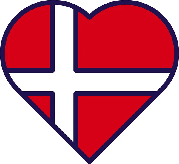 Dinamarca País Bandera Nación Forma Corazón Vector Símbolo Nacional Patriótico — Vector de stock