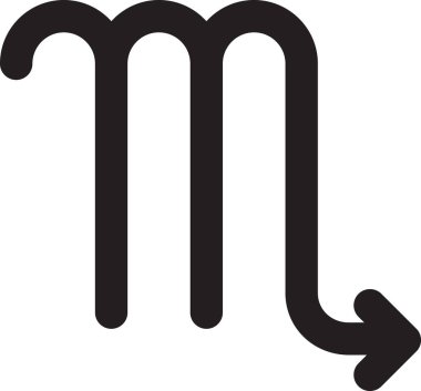 Astrolojik burç işaretinin akrep doğrusal simgesi, su elementi. Falcılık, gelecekteki astrolojik tahminler. Beyaz arkaplanda izole edilmiş basit siyah beyaz çizgi vektör sembolü