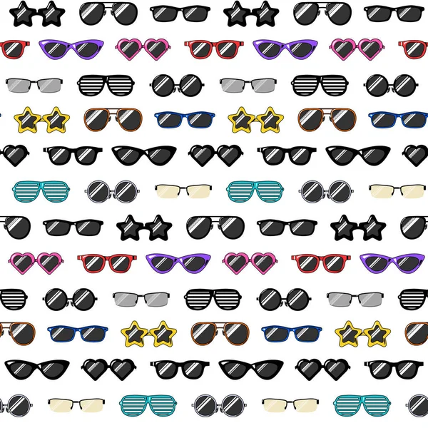 Seamless Pattern Beach Specs Classic Club Sunglasses Women Men Glasses — Stock Vector